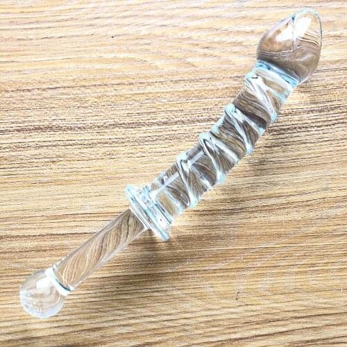 New Double Ended Crystal Purple Pyrex Glass Dildo, Artificial Penis Spiral G Spot Simulator Adult Sex Toys for Woman
