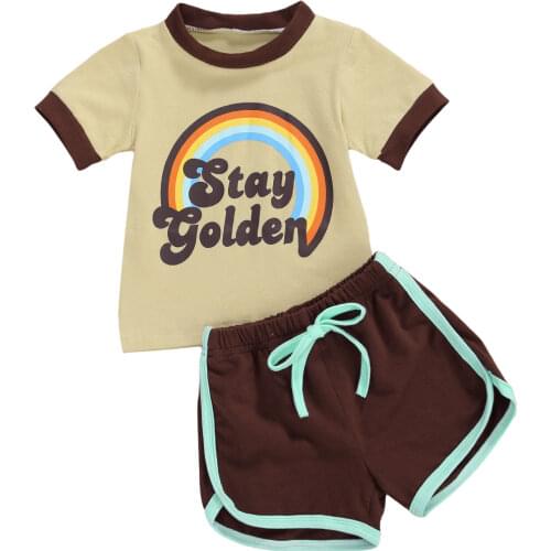 Citgeett Summer New Toddler Baby Boy Girl Cotton Clothes 0-24M Short Sleeve Rainbow Letter Printing T-shirt Solid Color Shorts