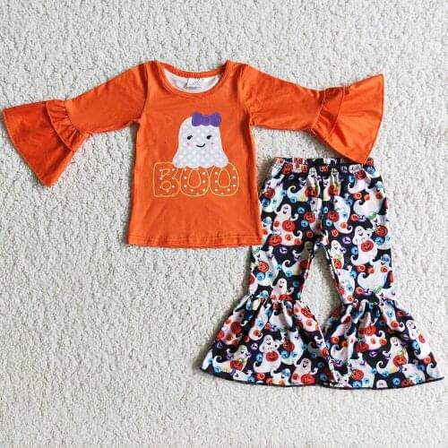 New Design Little Girls Boutique Clothing Halloween Baby Girls Designer Clothes Sets Bell Bottom Pant Fall Fashion Kids Clothing