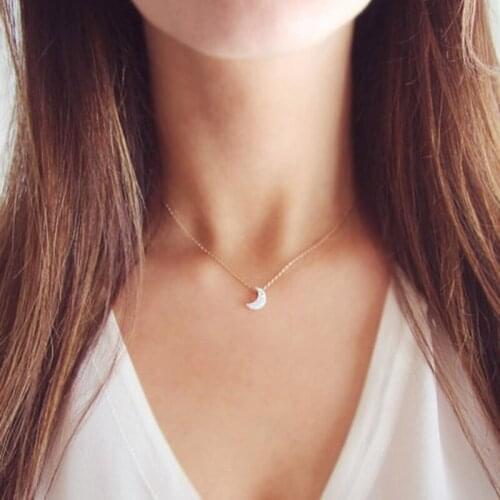 Cute Small Moon Pendant Necklace For Women Gold Silver Color Chain Moon Choker Necklace Bohemian Collar Jewelry Gift