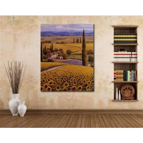 Mediterranean landscape handmade oil paintings Sunflower Field modern art flower painting for wall decor