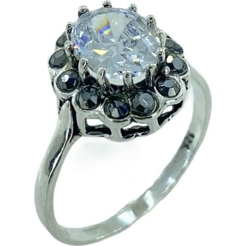 Authentic Marcasite Oval Zircon Stone Everyday 925 Silver Ring