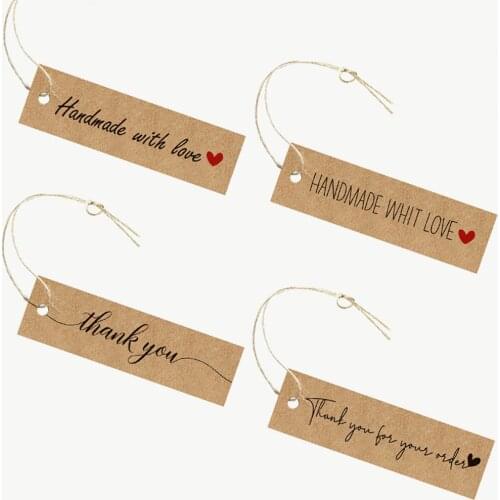 50Pcs/Pack "Thank You " DIY Labels for Package Tag Rectangle Kraft Paper Label 2x7cm Christmas Wedding Party Decor Labels