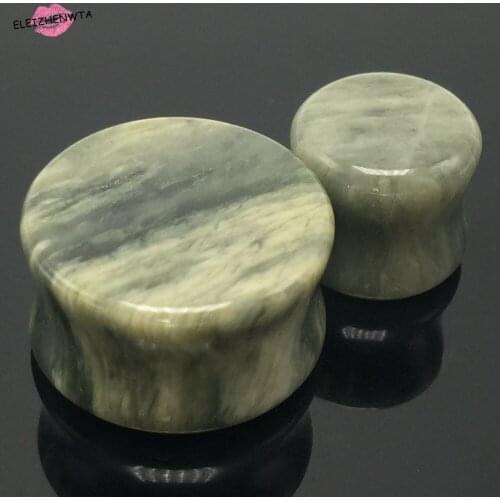 2pcs Stone Ear Expanders Organic Green Amazonite Ear Plugs Saddle Flared Flesh Tunnels Earring Expander Gauges Women BodyJewelry