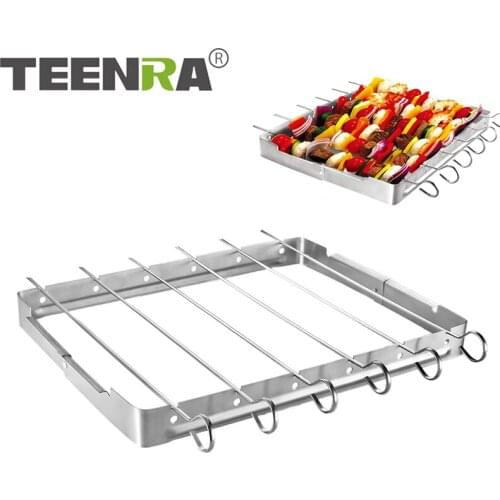 TEENRA Stainless Steel BBQ Grill Skewers Mini Foldable 1 Barbecue Grill 6 Skewers Barbecue Accessories For Home Party Use