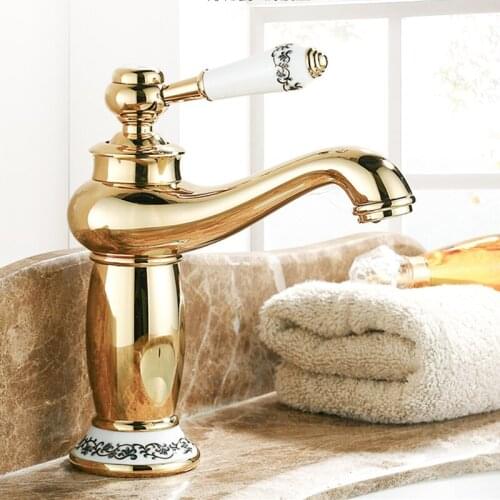 LIUYUE Basin Faucets Brass Gold Retro Porcelain Bathroom Basin Faucet Contemporary Teapot Type Design Faucet Cold Hot Mixer Tap