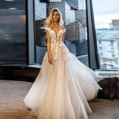 Off the Shoulder A Line Wedding Dresses V Neck Lace Appliques Slit Vestido De Noiva Bridal Gowns Court Train Custom Made