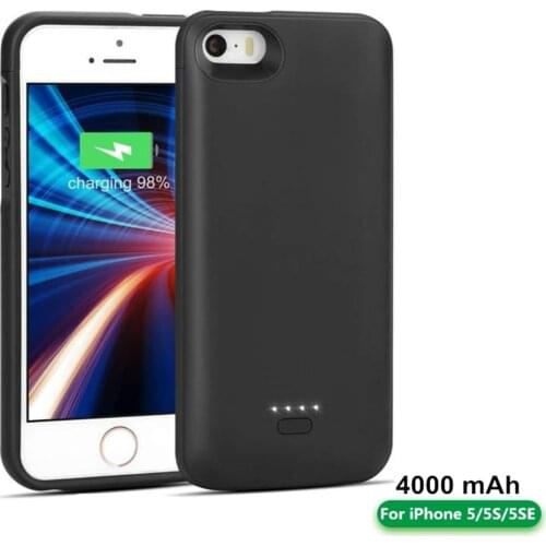Slim External Battery Charger Cases for iPhone 5 5S SE 2018 Battery Case 4000mAh Backup Power Bank Charging Shockproof Cover