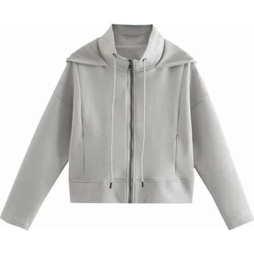 ZXQJ Women 2021 Fashion Drawstring Hooded Loose Hoodies Sweatshirts Vintage Long Sleeve Fleece Female Chic Tops