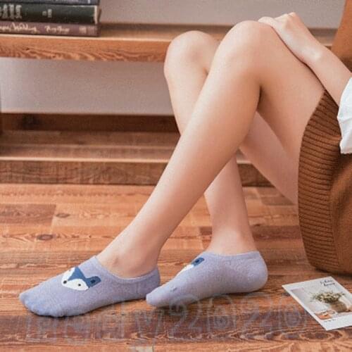 10pcs Spring and summer new cartoon animal shallow mouth invisible socks silicone non-slip short tube pink cat socks