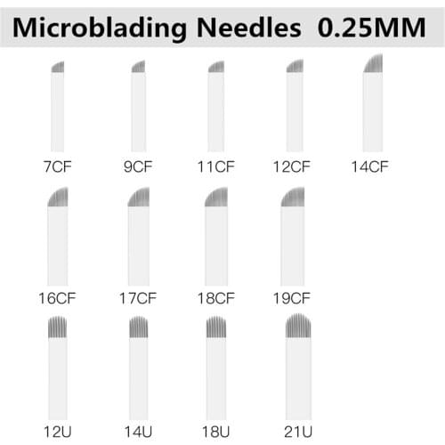 100pcs White 0.25mm Microblading Needles for Tattoo Lamina Tebori 7 9 11 12 14 Flex Blades U Shape Permanent Makeup Needle Blade