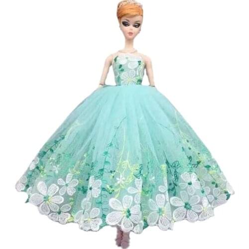11.5" Fashion Mint Green Floral Multi Layer Lace Wedding Dress for Barbie Doll Clothes Outfits Princess Gown 1/6 BJD Accessories