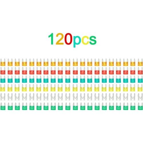 120pcs Mini Blade Fuses Auto Motorcycle Boat Small Blade Fuses Car Truck Assortment Fuse Kit 5A 10A 15A 20A 25A 30A