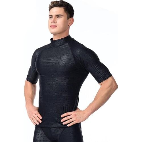 2017 Plus Size Surfing Swimming Tops Men Beach Sun UV Protection Swimwear Rash Guard Man Short Sleeve Basic Skins Tees Black