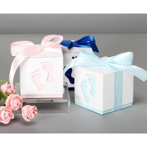5pcs/lots Baby Feet Shape Candy Boxes Gift Box For Baby Shower Baptism Birthday First Communion Christening Easter Decoration
