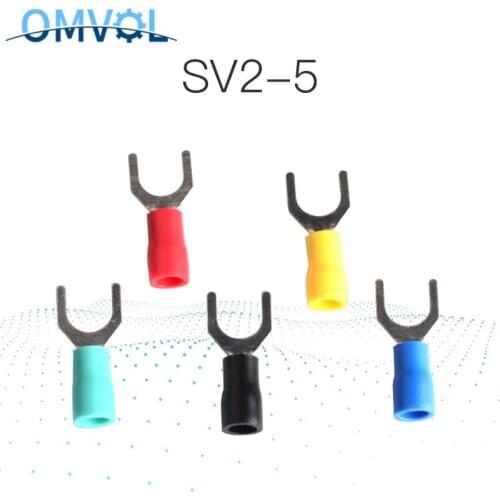 50PCS SV2-5 Red Furcate Cable Wire Connector Furcate Pre-Insulating Fork Spade 22~16AWG Wire Crimp Terminals SV2-5 SV