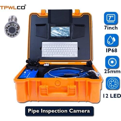 7inch Monitor 20m 25mm Camera Head Pipe Inspection Camera System With Keyboard Typing DVR Function