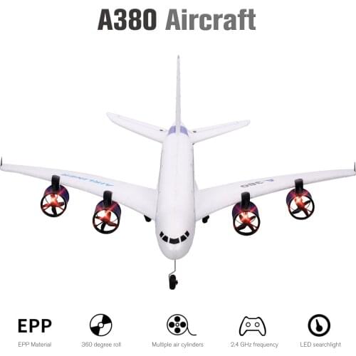 A380 2.4G RC Airplane Flying Aircraft Glider with LED Searchlight 3CH for Beginner Foam Fixed Wing Airplane Foam Plane Kids Gift