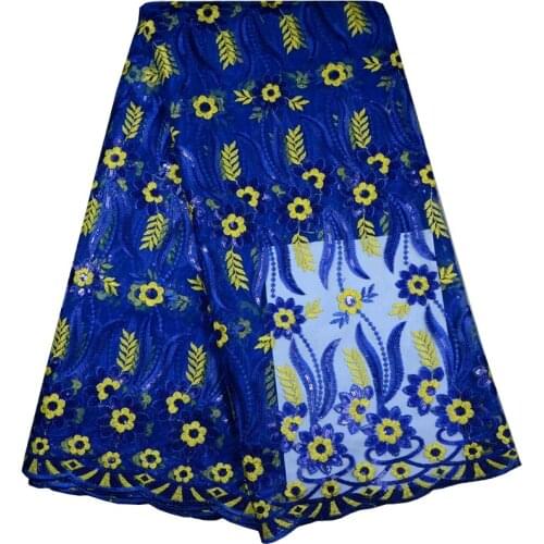 Blue Color African Lace Fabric 2017 Embroidered Nigerian Laces Fabric High Quality French Tulle Lace Fabric With Sequins F668