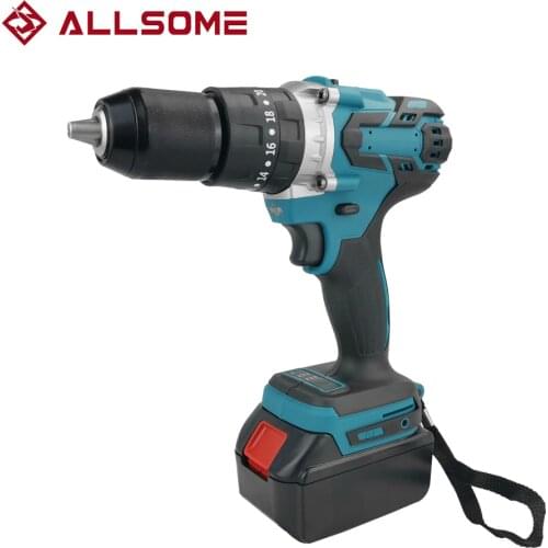 ALLSOME 18V 13mm Chuck Power Drill Brushless Electric Drill Cordless Impact Li-Ion BatteryElectric Screwdriver
