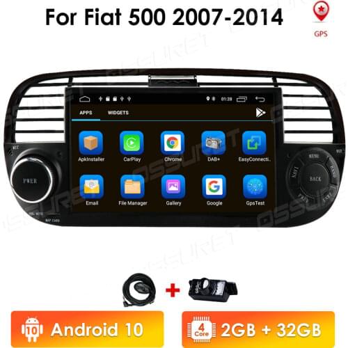 2 din Android 10.0 CAR RADIO for FIAT 500 White 2007 2008 2009 2010 2011 -2016 FLASH GPS AUTO STEREO NAVIGATION DAB+ OBD2 dvd 4G