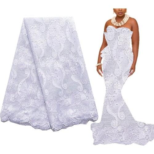 White Latest African French Lace Fabric 2020 High Quality Lace Beads Swiss Net Tulle Fabric Lace Guipure Nigerian Lace Fabrics