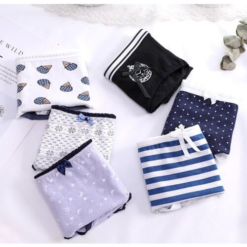 Free shipping 5pcs/lot Hot new lady panties Womens cotton briefs cartoon printing cotton Navy girls underwear A2012