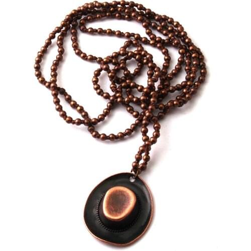Free Shipping Fashion 4mm Mini Ancient Copper Bead Knotted Hat Pendant Necklaces