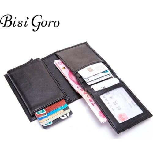 BISI GORO 2020 RFID Business Card Holder Blocking Wallet Aluminium Box PU Leather Automatic Metal Wallet Credit Card for Travel