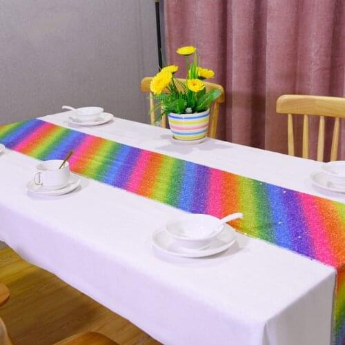 Sequin Rainbow Table Runner Glitter Sparkle Tablecloth Table Cover for Wedding Party Table Decor corredor de mesa T253