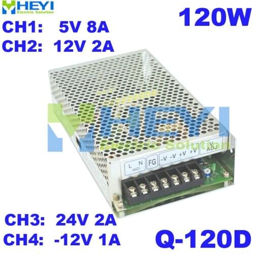120W power supply drive input 110/220VAC to 5V 8A, 12V 2A, 24V 2A, -12V 1A quad switching power supply Q-120D