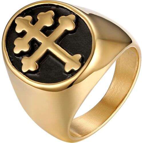 BONISKISS Hot Sale Cross Hip Hop Rock Christianity Rings For Men Gold Color Prayer Stainless Steel Jewelry Vintage Ring