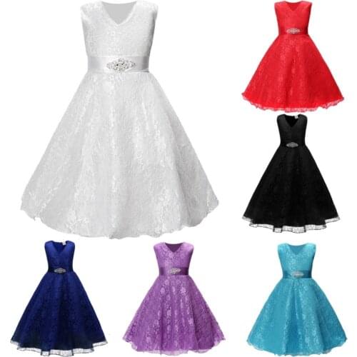 Pure Solid Baby Girl Dresses Lace Children Party Uniform Fashion Girls Full Dress Kids Wedding Ball Gown Outfit Ceremonial Bobe