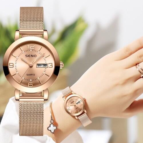 Korean fashion mesh belt automatic non-mechanical ladies watch luminous waterproof dual calendar female student steel belt watch