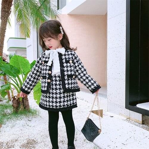 Children Clothing Girls Autumn Winter Plaid Jacket Coat And Skirts 2 Pcs Sets Fashion Casual Girls Boutique Outfits Kids Suits
