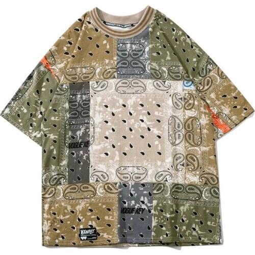 SEVEYFAN 2021 Mens Hip Hop T Shirts Harajuku Cashew Patchwork Tees Summer Cotton Short Sleeve Tops for Male