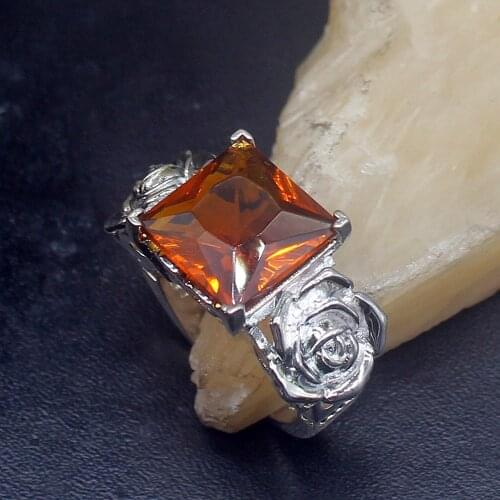 Gemstonefactory Jewelry Big Promotion Single Unique 925 Silver Square Honey Topaz Women Men Gifts Band Rings 8# 20212954