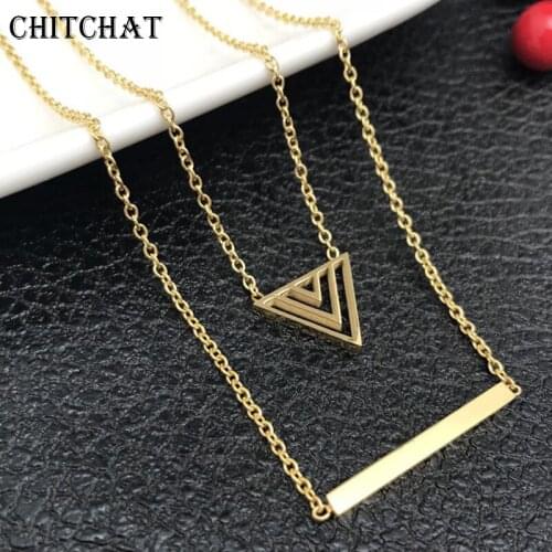 Geometric Triangle Name Necklace Engrave Letter Blank Bar Tag Pendant Multilayer Necklace For Woman