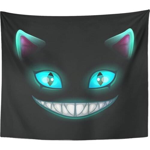 Blue Smile Fantasy Scary Smiling Cat Face on Cheshire Tapestry Home Decor Wall Hanging for Living Room Bedroom Dorm 50x60 Inches