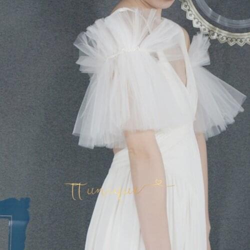 White fairy yarn delicate pearl ornament bow cotton mummy sleeves decorated False temperament Chiffon Crest Collar Lace silky