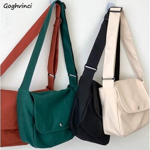 Canvas Bag for Students Unisex Solid Brief School Bags Book Crossbody Adjustable Strap Travel Large Capacity Teens Shoulder Chic