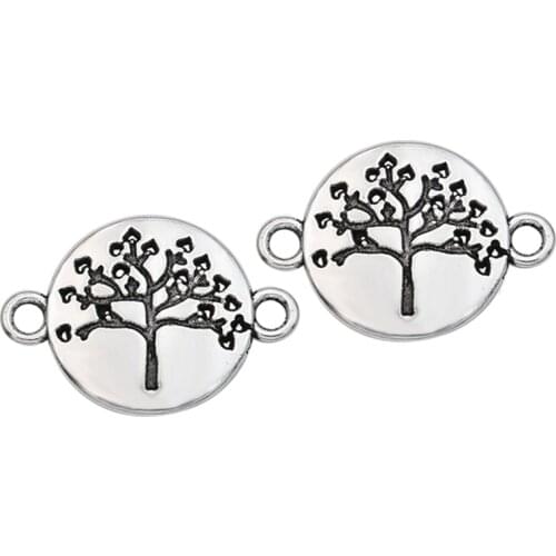 JAKONGO Antique Silver Plated Tree of Life Connectors for Making Bracelet Handmade DIY Jewelry Accessories 23x16mm 10pcs/lot
