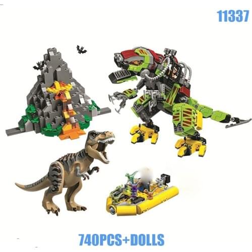 DIY 740Pcs World T. rex vs Dino-Mech Battle Volcanic rock 11337 Model Building Blocks Boys Kids Compatible With Bricks For Gifts