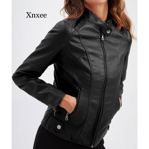 Autumn Winter Jacket 2021 Women Pu Leather Women Office Lady Solid Color Stand Collar Coat Slim Zipper Outwear Fall Jackets