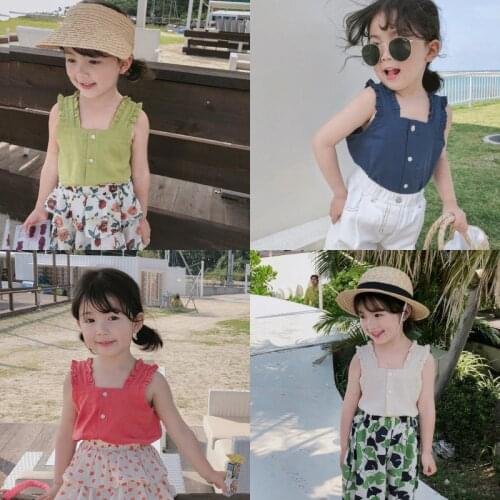 Summer Girl Clothes New Ruffled Suspender Sling Vest Tops Cotton Sleeveless Shirt Baby Kids Children Clothing Outfits Clothes
