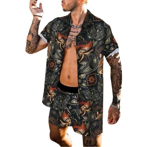 Mens Summer Hawaiian Shorts Sets Designer Flower Printed Shirts + Shorts Beach Fashion 2 Piece Sets