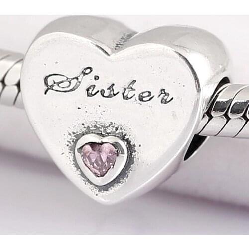 Original Sister Love Heart With Crystal Beads Fit 925 Sterling Silver Bead Charm Bracelet Bangle Diy Jewelry