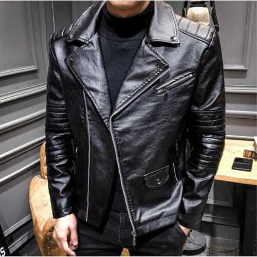 Autumn Mens Leather Slim Youth Locomotive PU Leather Jacket Leather Lapel Jacket Casual Wear