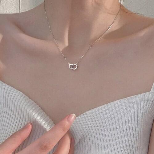 Trendy Korean Version Square Round Necklace Cute Clavicle Chain Zirconia Geometry Pendant Choker Girl Party Gift Jewelry