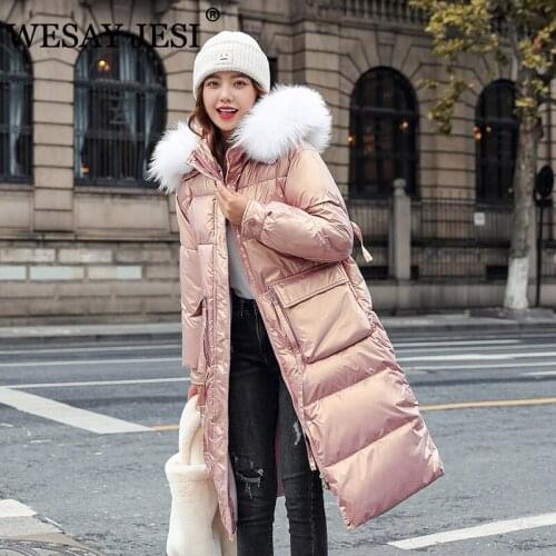 WESAY JESI ZA Coats Woman Winter 2021 Hooded Parka Padded Warm Lady Fur Collar Jacket Commute Fashion Streetwear Elegant Parkas